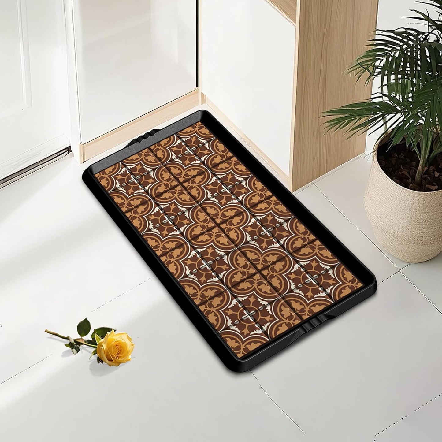 BEHERO Boot Tray Shoe Mat, Rubber Shoe Matt Tray Indoor/Outdoor Use, 16" x27.5" Shoe Cleaning Mat Non-Slip with Raised Edge for Entryways, Decks, and Patios (Black)