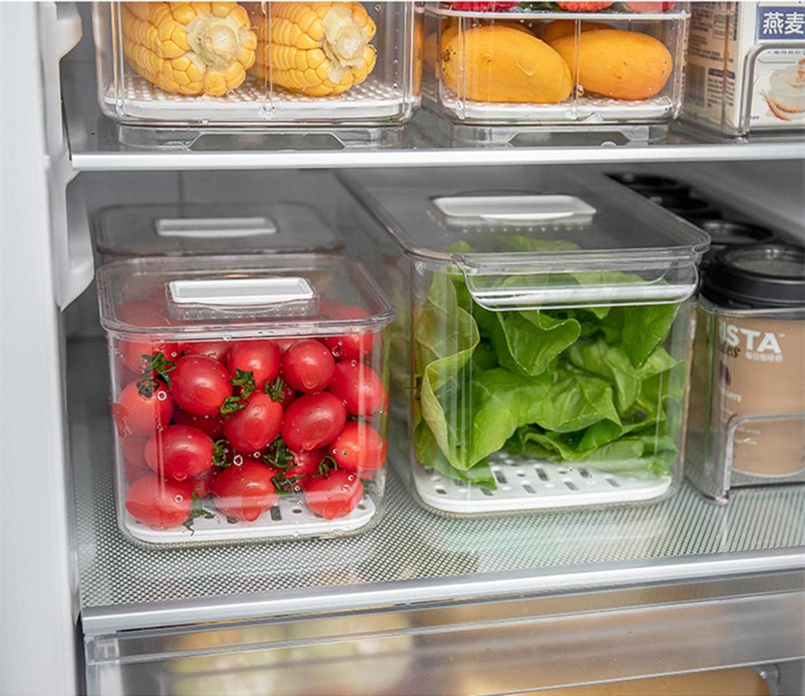 Fridge Produce Saver Food Storage Bin Containers, Stackable Refrigerator Freezer Organizer Fresh Keeper Container with Vented Lids, 3 Pack