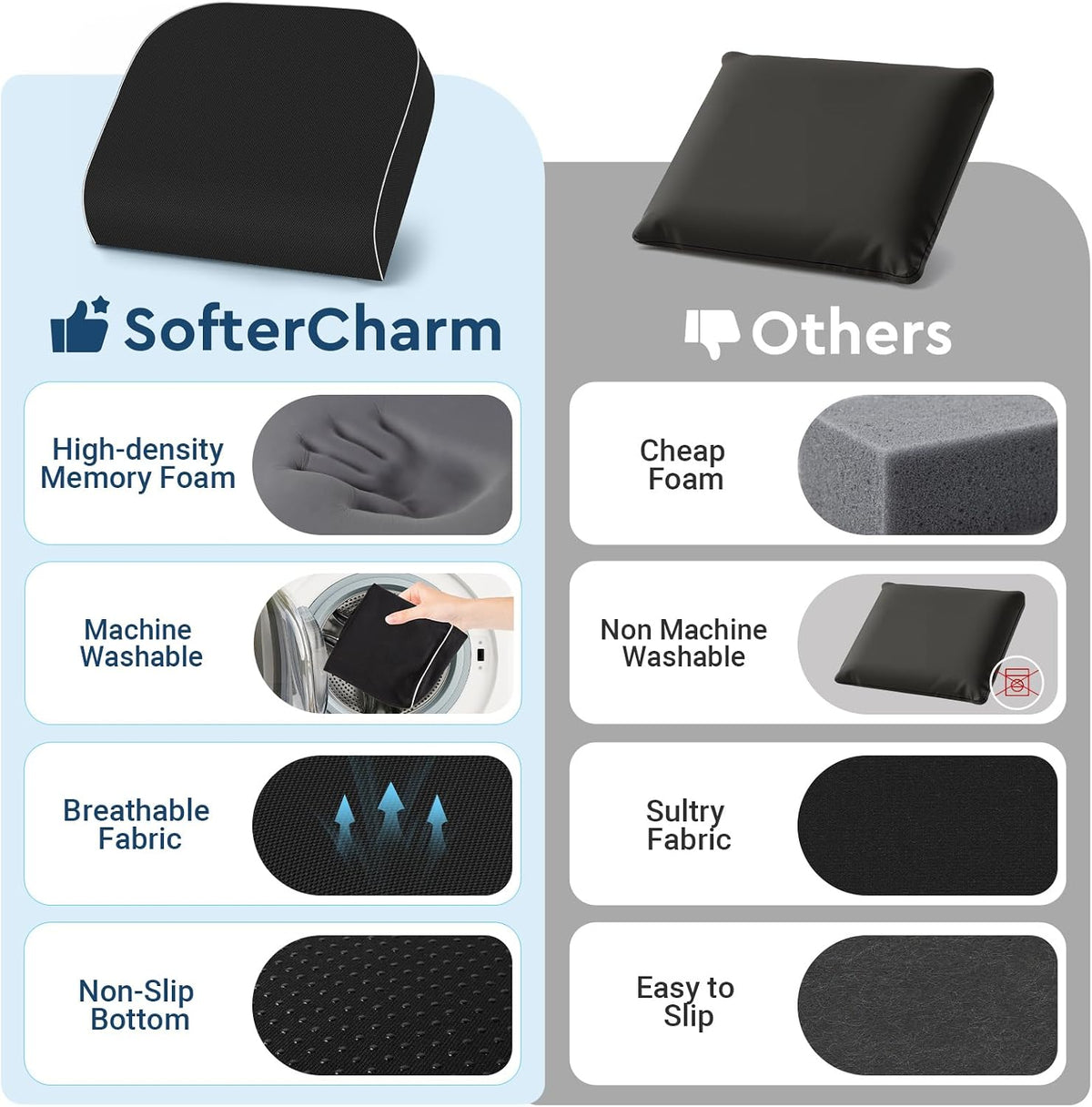 Seat Cushion, Memory Foam Office Chair Cushion, Black, Large