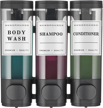 Cabo Deseado Shower Soap Dispenser Wall Mounted No Drill Shampoo Dispenser for Shower Wall Shampoo and Conditioner Dispenser Bathroom Hotel 3 * 350ml Gungray with Labels