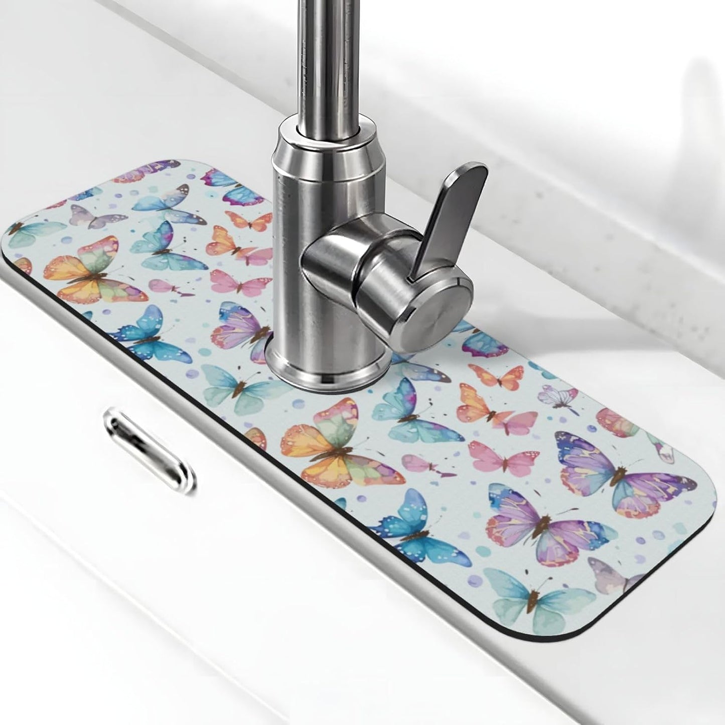 Abstract Flower Blooming Floral Watercolor Kitchen Sink Splash Guard Faucet Mat Super Absorbent Fast Drying Mat Sink Gadgets-Fast Drying Pad Sink Mat For Kitchen Bathroom (15" X 5.5" )