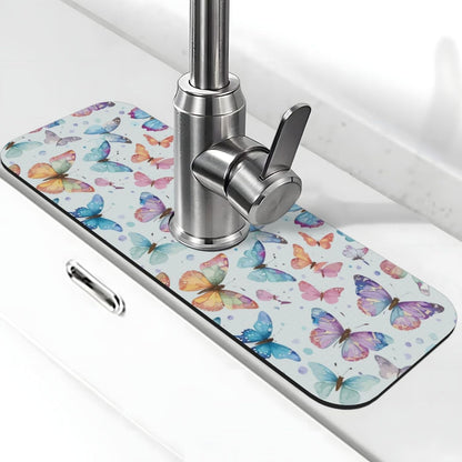 Abstract Flower Blooming Floral Watercolor Kitchen Sink Splash Guard Faucet Mat Super Absorbent Fast Drying Mat Sink Gadgets-Fast Drying Pad Sink Mat For Kitchen Bathroom (15" X 5.5" )
