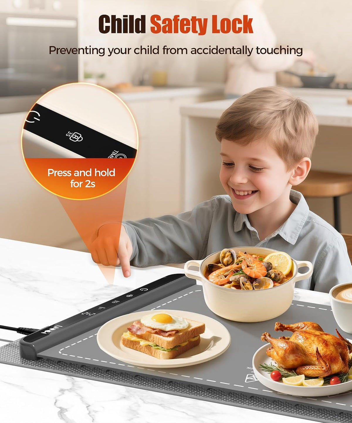 Warming Mat for Food, 26x15 Inch, Off White, Fast Heat, Child Lock