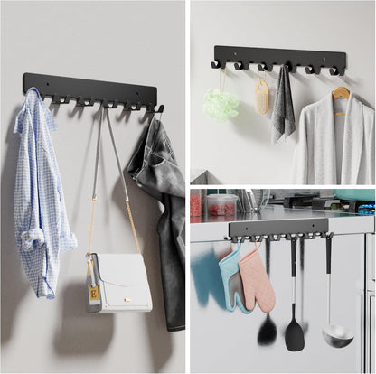 GTK Key Holder for Wall Key Hooks with Tray and 6 Hooks, Wall Mounted Key Holder for Hallway, Key Rack with Shelf for Mail Storage (Black)