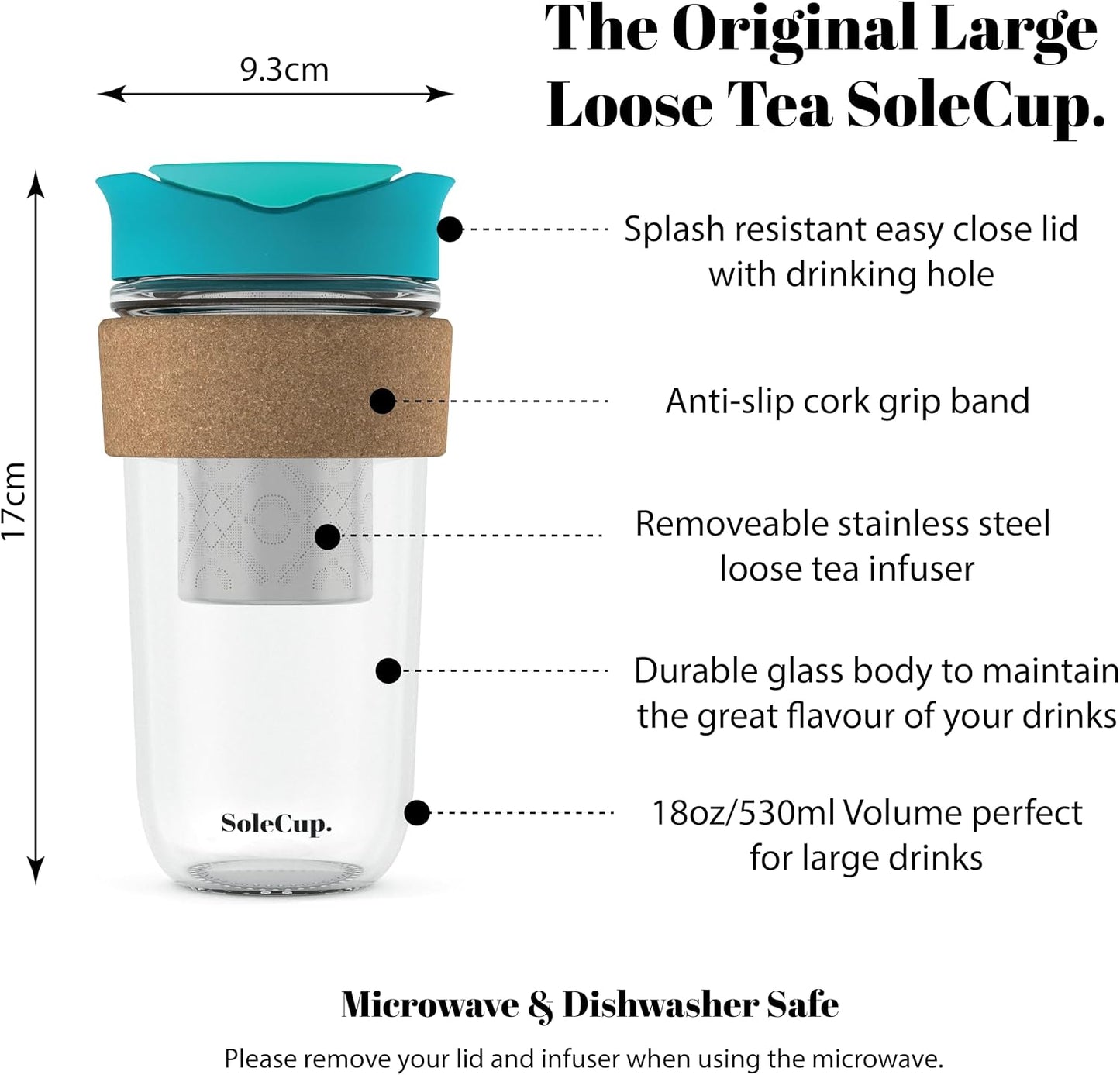Large Travel Mug Loose Tea Infuser - Detachable Tea Strainer with Spill Proof Lid - 18oz/530ml BPA-Free Reusable Glass Travel Coffee Cup with Cork Band (Pink, 18oz)