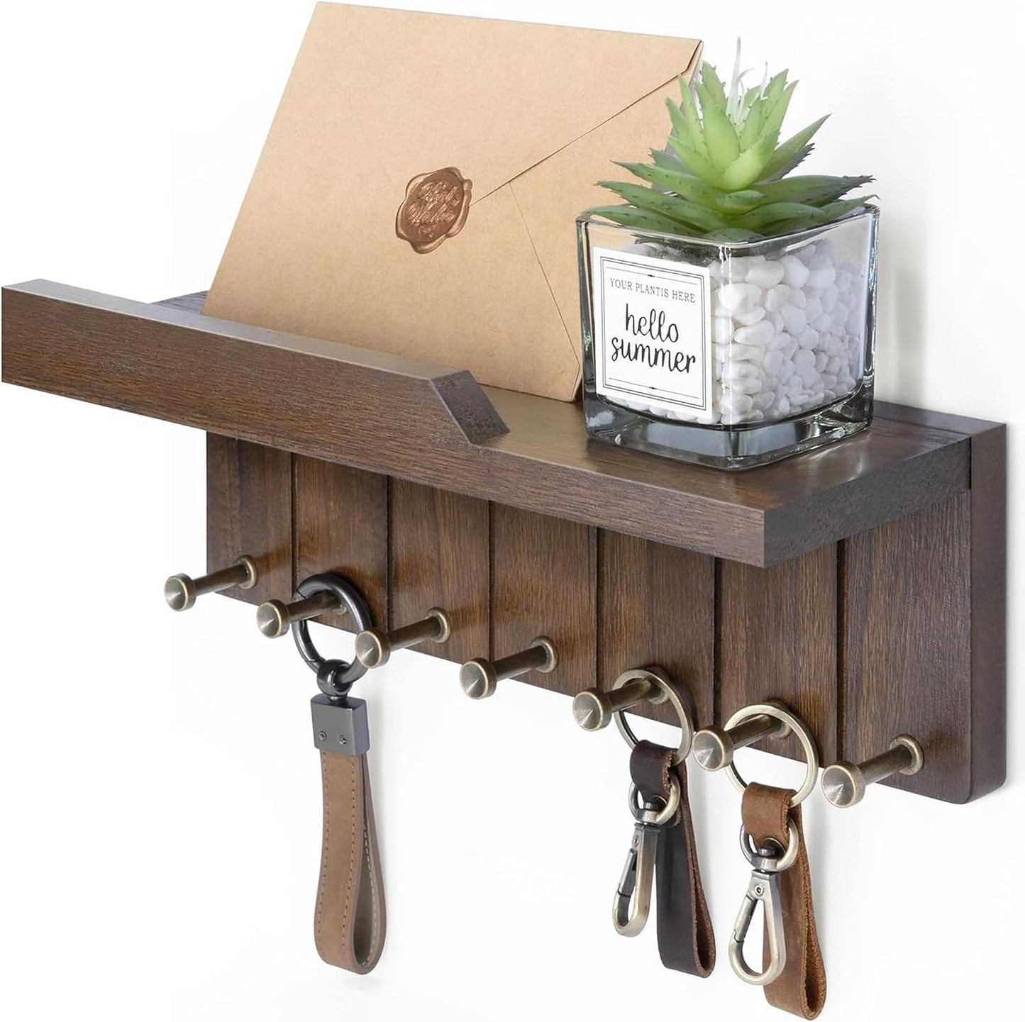 Rebee Vision Key Holder Wall Mount with Shelf for Entryway, Distressed Blue | Key and Mail Holder for Wall, Shelf, 4 Key Hooks, Farmhouse Decor, Room Decor Aesthetic, Compact Home Storage, Wall Organizer