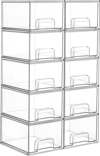 Vtopmart 4 Pack Small Clear Stackable Storage Drawers, Fits Narrow Spaces | Multi-Use Plastic Bins for Bathroom Cabinet Organizer, Makeup, Desk, Vanity, Undersink, Medicine ,Keeps Small Items Organized