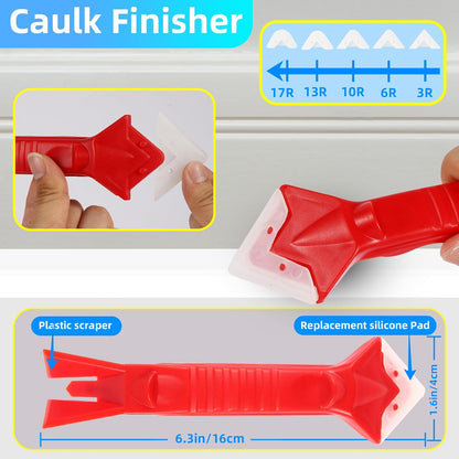 Caulk Tool Kit for Removal and Application Caulking Spatula Grout Stripper Tool Grout Remover Angle Carbide Scraper Caulking Tips Tool with Caulk Application Tool and Silicone Finishing Tools