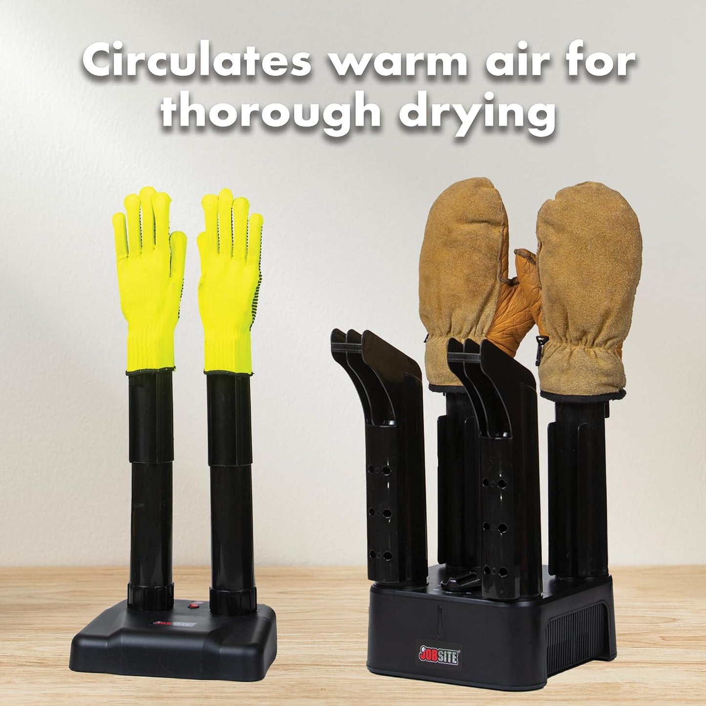 JobSite Boots Dryer & Glove Dryer - Mighty Dry Boot Dryer with Heat Blower Fan & Glove Attachments - Fast Glove & Shoe Dryer - Helps Reduce Odor