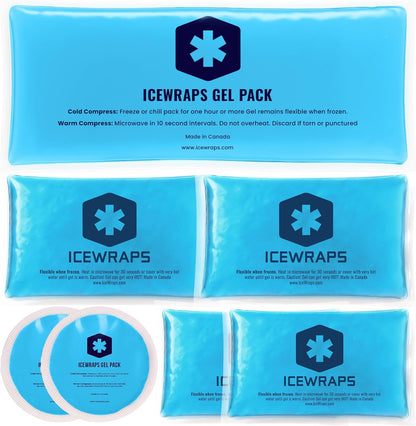 ICEWRAPS Reusable Ice Packs Compact in 4 Sizes, Soft Cooling Pack 7 Pack | Hot or Cold Use, Puncture Resistant, Flexible Ice Pack for Everyday Comfort, Multipurpose Gel Design, FSA-HSA Eligible