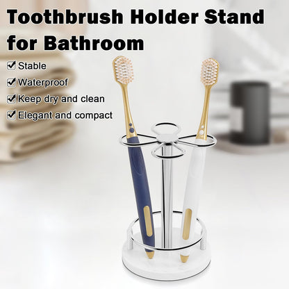 Toothbrush Holder Stand for Bathroom, Metal Toothbrush Organizer with Marble Base, Toothbrush Storage Collection for Family, Suitable for Home Hotel Countertop Vanity (Small, Matte Black)