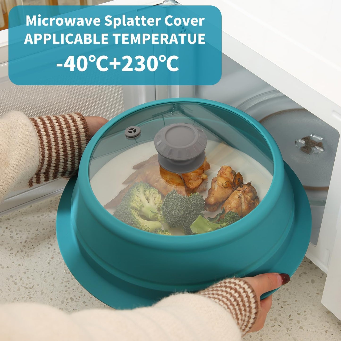 Collapsible Microwave Splatter Lid with Vented Tempered Glass Cover Wok Lid for Microwave Safe, Stockpot Steamer Pot Pan Round Bowl Plate 5" 6" 7" 8" 9" 10" Universal Multifunction Silicone Cover