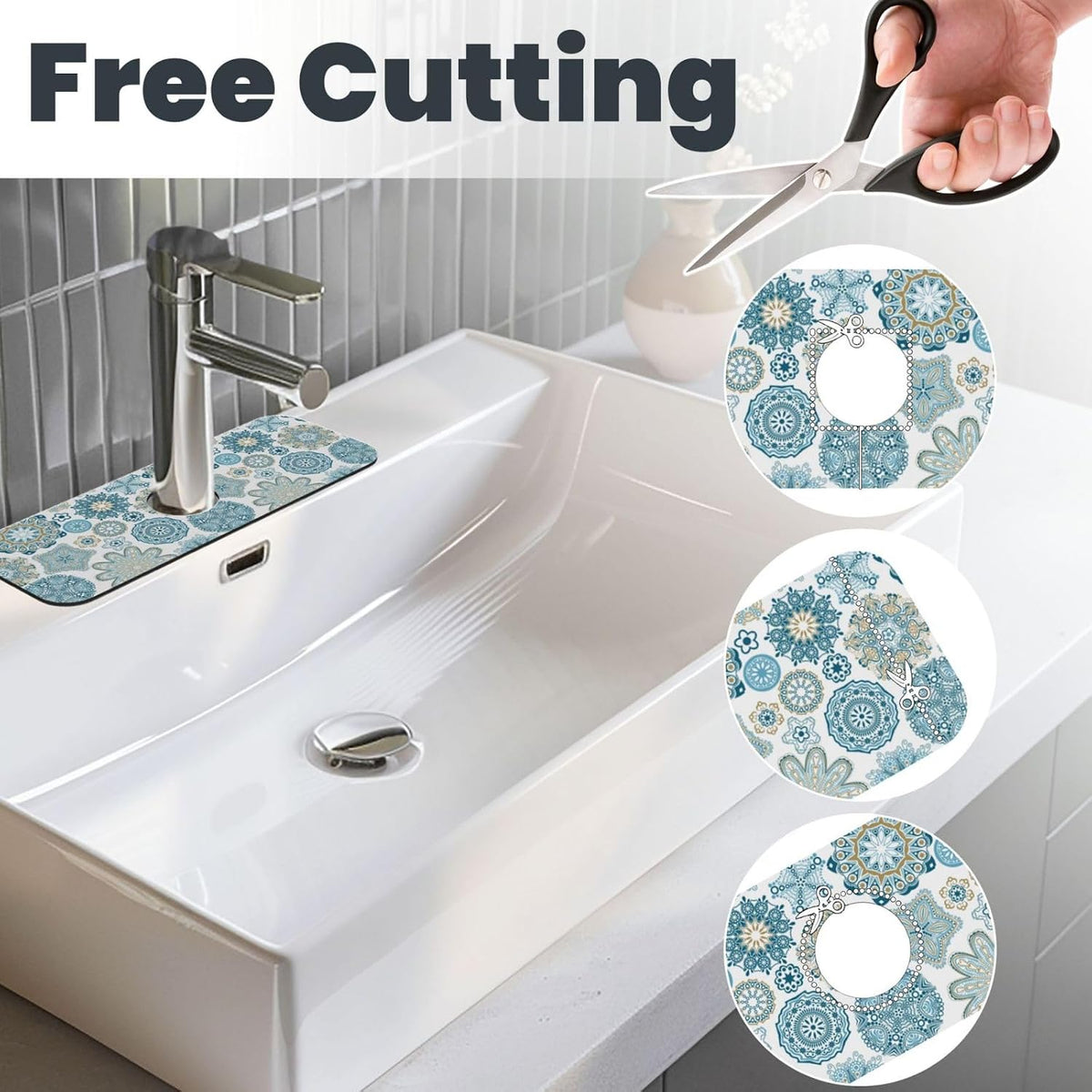 Aquamarine Blue Mexican Tiles Faucet Splash Guard Mat for Kitchen Sink 15x5.5" - Colors B