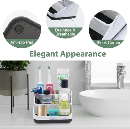 Toothbrush Holders for Bathrooms,6 Slots, Detachable for Easy Clean, White | Electric Toothbrush, with bamboo divider, drainage hole, BPA-free,bathroom,office,kictchen,vanity countertop organizer