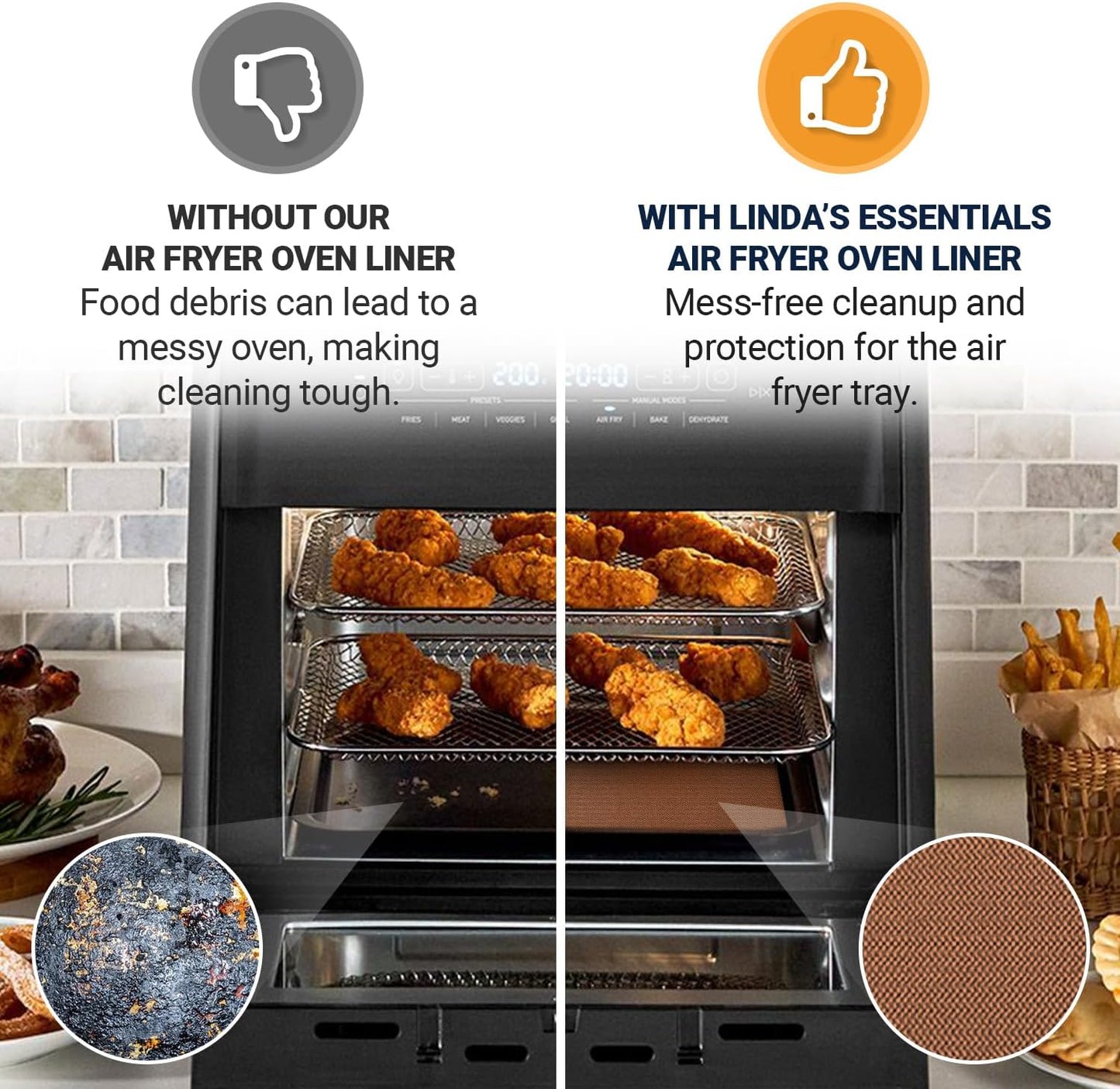 Toaster Oven Liners for Bottom of Oven (4 Pack) Reusable Non-Stick Heat Resistant Toaster Liners, Compatible with Breville, Cuisinart, Black & Decker, Dash, and More - Air Fryer Liners 12"x12" (Black)