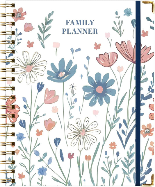 Undated Family Planner Organizer – 8.5" x 11" Weekly & Monthly Calendar for 5+ People, Meal Planning, Budgeting, Habit Tracker – Hardcover, Household Schedule Organizer for Parents, Kids, & Caregivers (Colorful Botanicals)