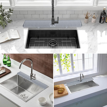 Derlights 33 inch Sink Splash Guard Mat, Silicone Faucet Handle Drip Catcher Tray, Longer Silicone Sink Mat for KitchenBathroom, Drip Protector Splash Countertop (Gray)