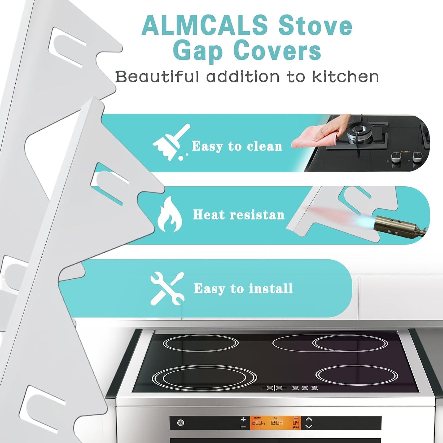 Stove Gap Covers Stainless Steel, 2 Pack Stove Gap Filler Easy Retractable Length 13.8" to 27.5", Width 0.79" Stove Gap Guards Range Trim Kit, Heat Resistant Guard Between Stove Top & Counter