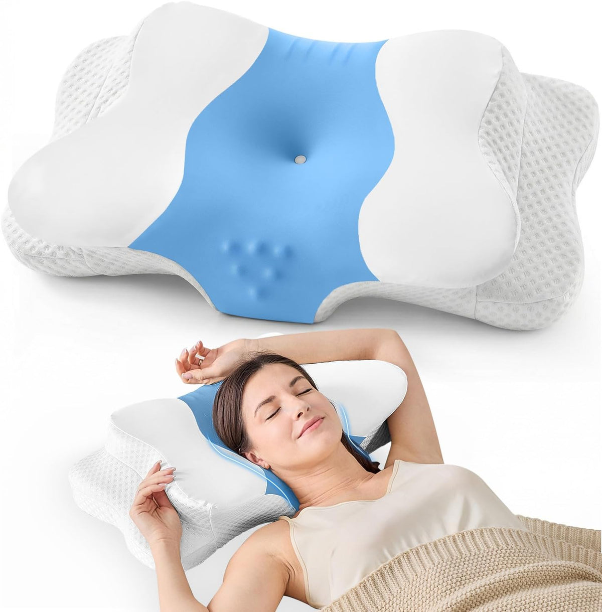 DISSA Cervical Neck Pillow for Side Sleepers Ergonomic Contour Memory Foam Pillow with Adjustable Orthopedic Neck Support for Pain Relief - Gift for Christmas & Birthdays