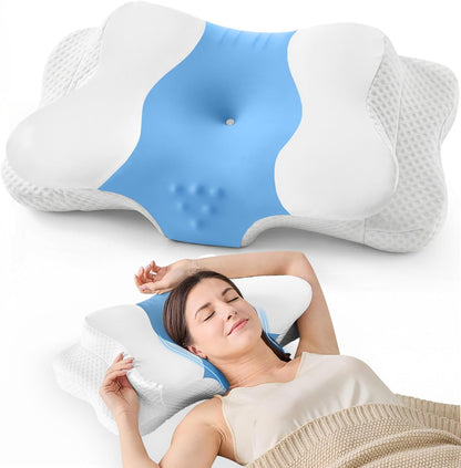 DISSA Cervical Neck Pillow for Side Sleepers Ergonomic Contour Memory Foam Pillow with Adjustable Orthopedic Neck Support for Pain Relief - Gift for Christmas & Birthdays