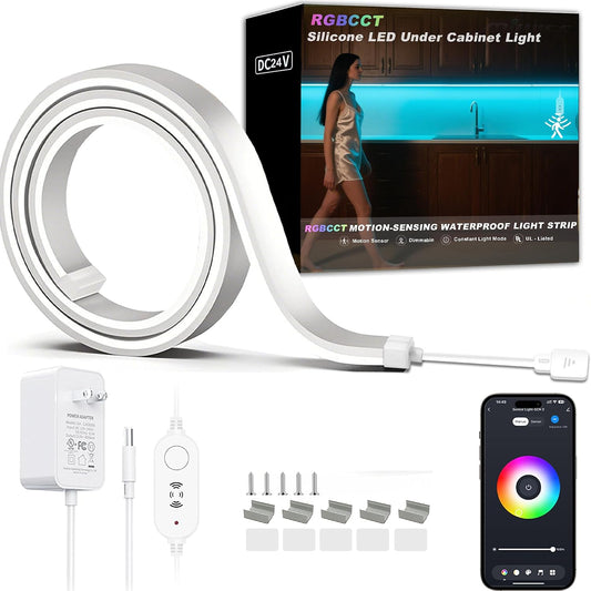 42inch WiFi Night Light Radar Motion Sensor Silicone LED Under Cabinet Lights RGB CCT White 2700K-6500K, Waterproof, APP Control, Dimmable Timing, for Google Home Alexa, for Kitchen, Under Counter