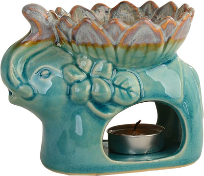 Fragrance Essential Oil Burner Tealight, Tea Light Candle Wax Warmer, Tealight Fragrance Oil Warmer (Ice Cracked Glaz Elephant Shape)