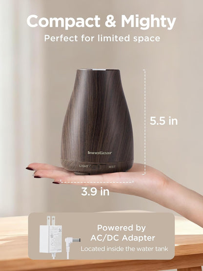 InnoGear Essential Oil Diffuser, Ultrasonic Diffusers for Home Aromatherapy Humidifier for Bedroom Room 7 Colors LED 2 Mist Mode Auto Off, Basic White