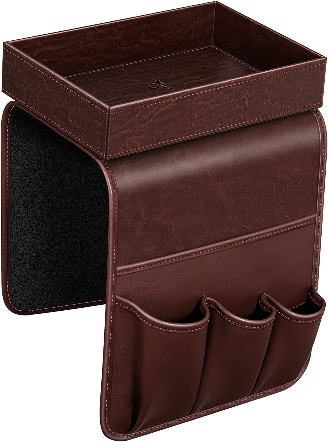 SITHON Sofa Remote Control Holder with Detachable Tray [Non Slip] | PU Leather Chair Couch Armrest Organizer Caddy with 5 Pockets for Magazines Phone iPad Remote Game Controller Eyeglasses