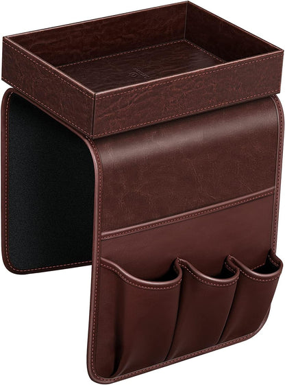 SITHON Sofa Remote Control Holder with Detachable Tray [Non Slip] | PU Leather Chair Couch Armrest Organizer Caddy with 5 Pockets for Magazines Phone iPad Remote Game Controller Eyeglasses