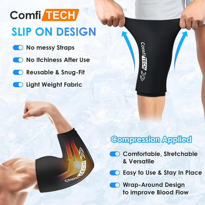 ComfiTECH Reusable Knee Ice Pack Wrap, Flexible Cold Gel Pack Sleeve, M