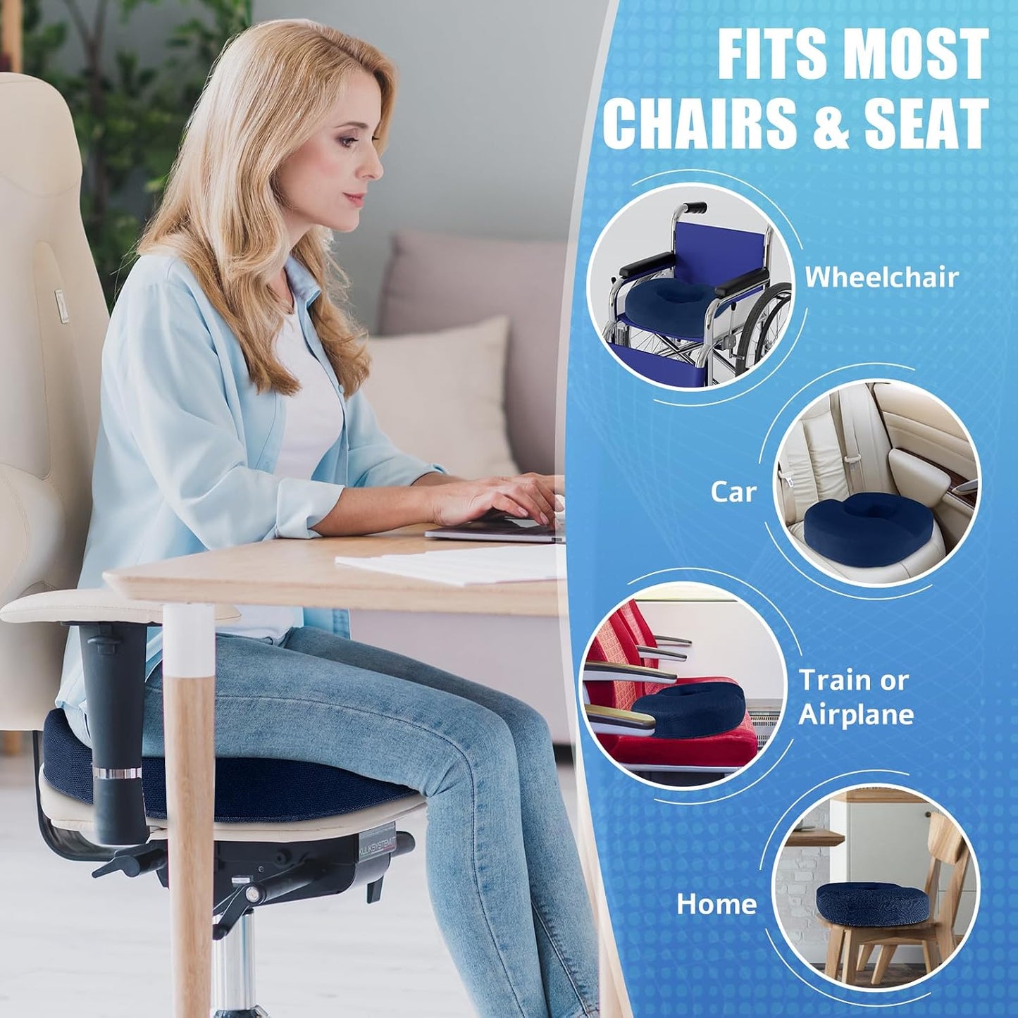 BlissTrends Donut Pillow Seat Cushion, Memory Foam Lifting Cushions(Black) | Donut Chair Cushions for Postpartum Pregnancy & Hemorrhoids,Tailbone Pain Relief Cushion for Office&Home Chairs