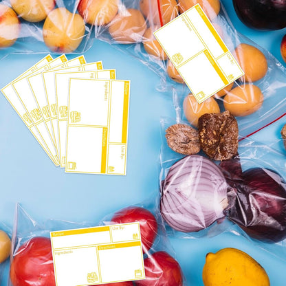 100pcs Labels for Freezer Bags Freezer Meal Labels with Instructions 3.2 X 5 inch Oil and Water Resistant Labels Food Labels for Freezer Storage for Leftovers in Fridge Removable Freezer (Blue)