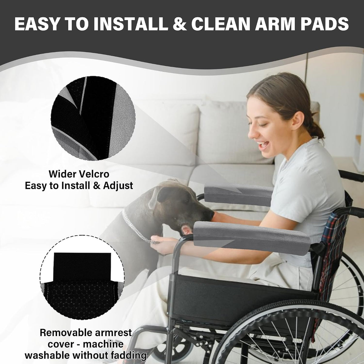 SPRING SEAON Wheelchair Armrest Covers, Soft Suede Memory Foam Pads, 1 Pair