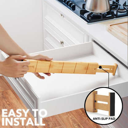 SpaceAid Bamboo Drawer Dividers with Inserts and Labels, Kitchen Adjustable Drawer Organizers, Expandable Organization for Home, Office, Dressers, 4 Dividers with 9 Inserts (17"-22" Natural)