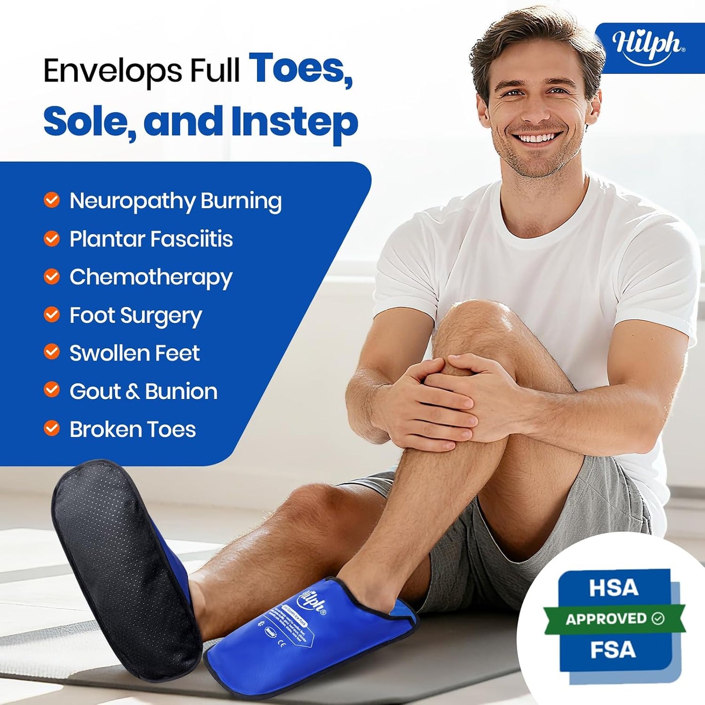 Hilph Foot Ice Pack Slippers, 1 Pair Ice Pack for Feet & Toes Pain Relief | Reusable Hot Cold Therapy for Plantar Fasciitis, Gout, Bunions, Neuropathy Relief, Surgery Recovery, HSA Eligible FSA, Blue