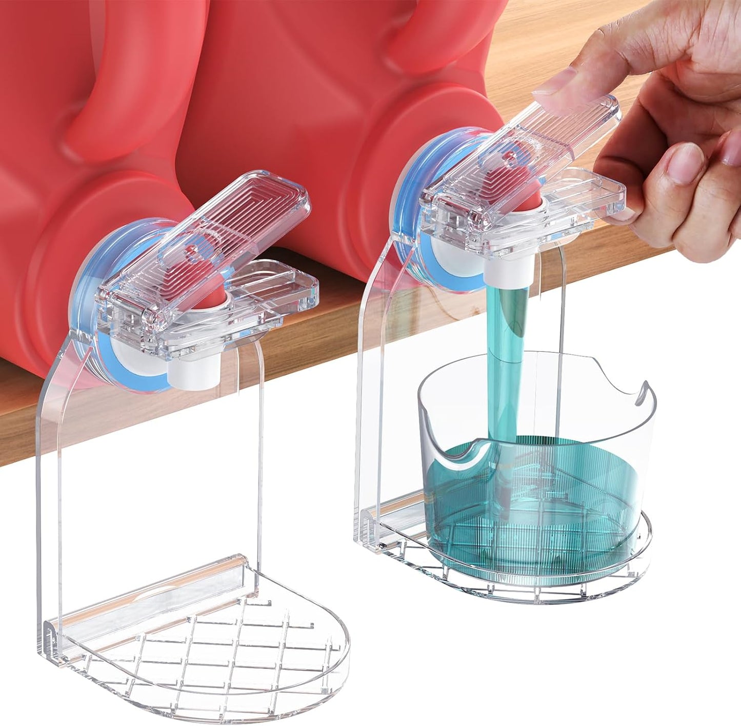 Clear Laundry Detergent Dispenser Cup Holder & Nozzle Force-Saving Switch, Drip Catcher, Soap Dispenser, laundry room organization decor (1 Pack)