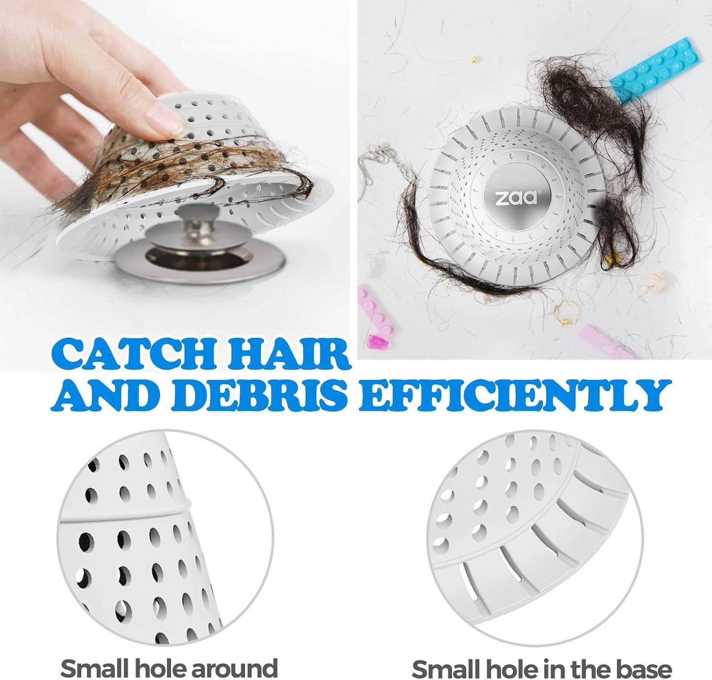 Bathtub Drain Strainer Silicone Bathroom Stopper Fixture Accessories | 2-Pack Gray Collapsible Shower Drain Hair Catcher for Pop Up Tubs, Traps Hair Before Clogs, Easy Clean for Bathroom Sinks