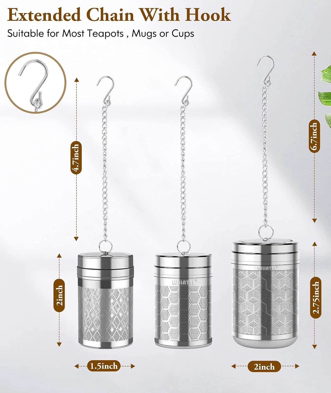 2 Pack 304 Steel Fine Mesh Tea Infusers for Loose Leaf Tea | Versatile for tea, spices & seasonings, fine mesh traps sediment, dishwasher-safe