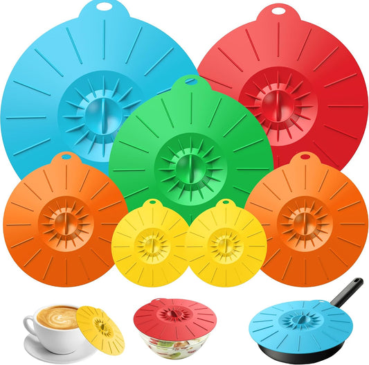 Silicone Lids Microwave Splatter Cover, 5 Sizes Reusable Heat Resistant Suction Lids for Bowls Plates Pots Pans Oven Fridge, BPA Free, Ideal Mother's Gift