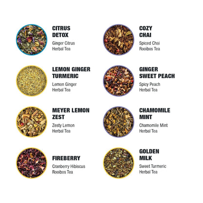Tiesta Tea - Top 8 Favorites Sampler Set, Loose Leaf, Up to 80 Cups | High to No Caffeine, Hot & Iced, Tea Variety Pack with Green, Herbal, & Black, 8 Sample Pouches