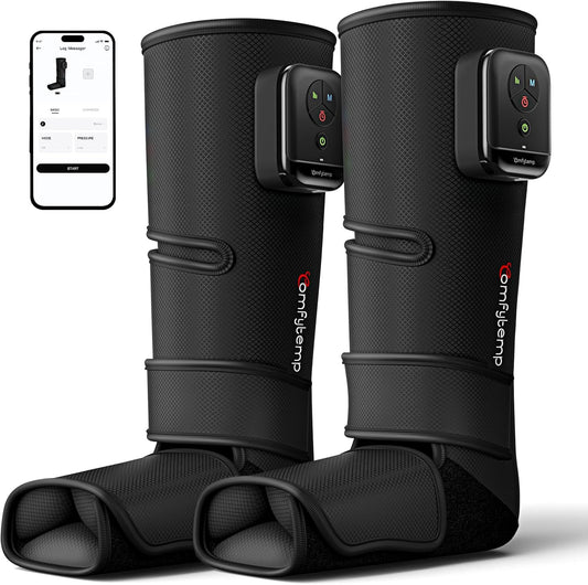 Comfytemp Air Compression Leg Massager for Circulation and Pain Relief FSA | Cordless & Rechargeable, Recovery for Varicose Veins, RLS, Foot and Calf Compression Boots, HSA Eligible (Fit Calf 13"~19")