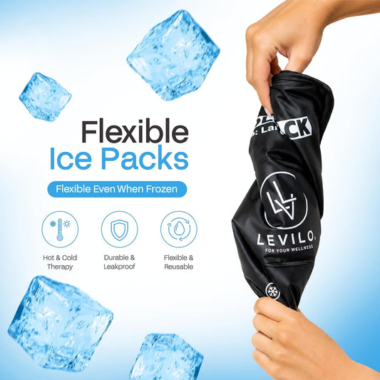 LEVILO Large Ice Packs for Injuries Reusable with Straps - 2 Pack (Large & Small) Soft Ice Packs | Cold Packs for Back, Shoulder, Knee, Relief | After Surgery | Flexible When Frozen