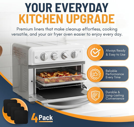 Toaster Oven Liners for Bottom of Oven Reusable Non-Stick Heat Resistant Toaster Liners, Compatible with Breville, Cuisinart, Black & Decker, Dash, and More - Air Fryer Liners 12"x12" (Black)