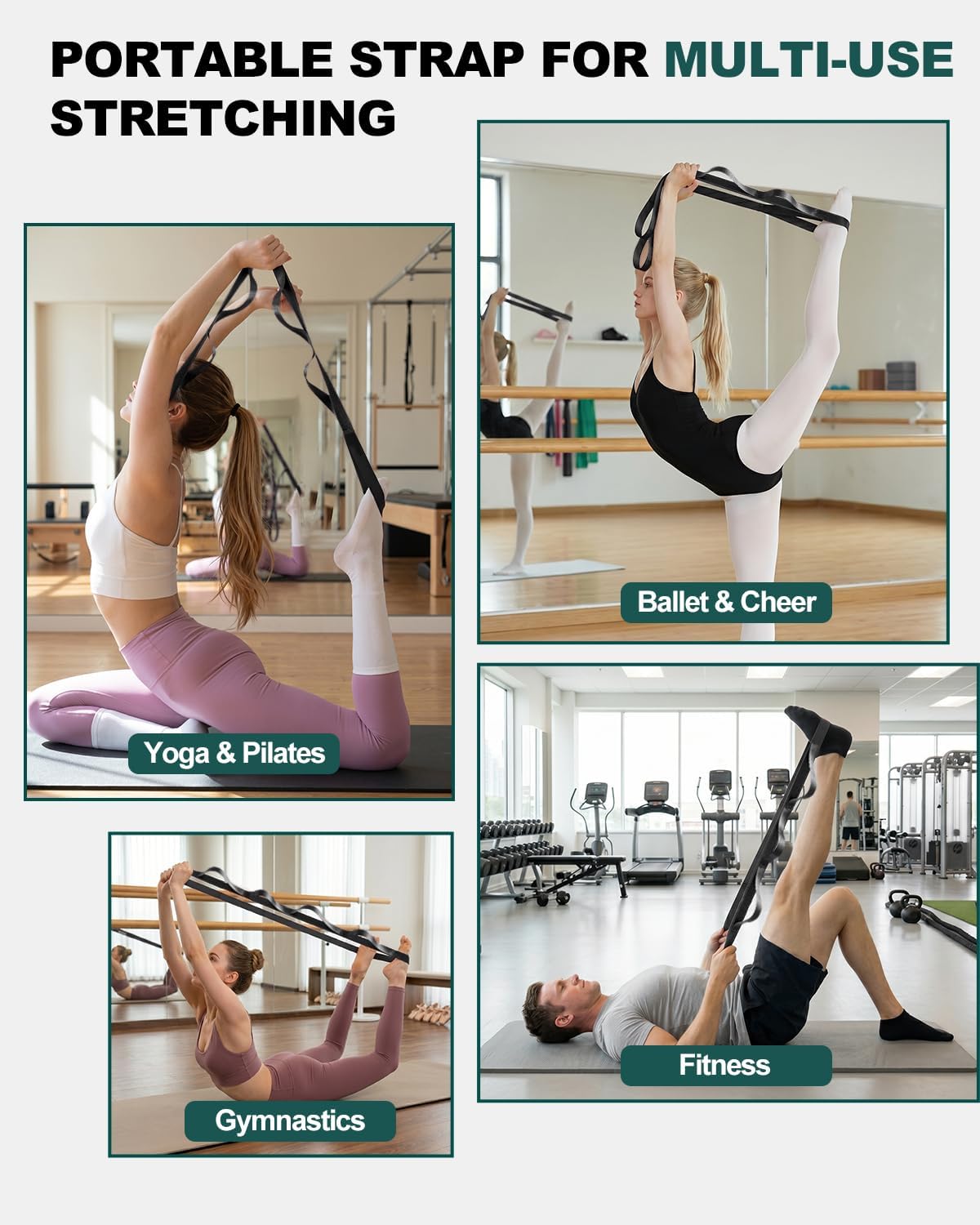 Trideer Non-Elastic Stretching Strap with Loops for Physical Therapy & Rehab, Knee Hip Leg ROM Post-Surgery, Yoga Strap for Stretching, Leg Lifter Strap Mobility Aid, Hamstring Calf Back