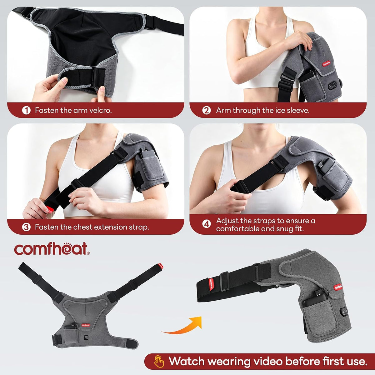 Cordless Shoulder Heating Pad with Massager, Heated Shoulder Brace