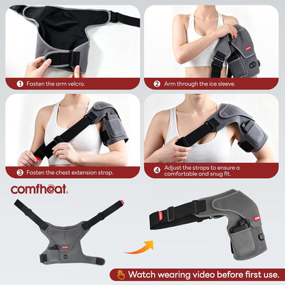 Cordless Shoulder Heating Pad with Massager, Heated Shoulder Brace