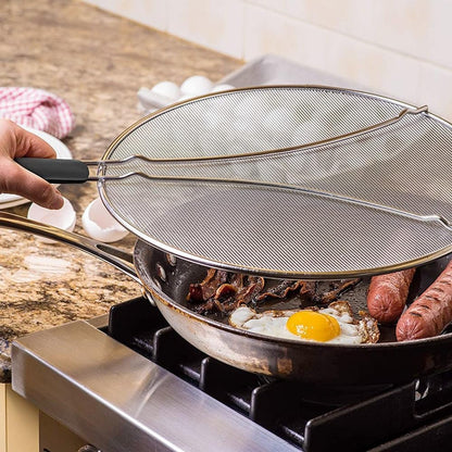 13"Larger Stainless steel splatter guards for frying pan with thermo plastic handles" Keep your kitchen safe & clean by this grease splatter screen!"-Say Goodbye to Oil Splatters!"