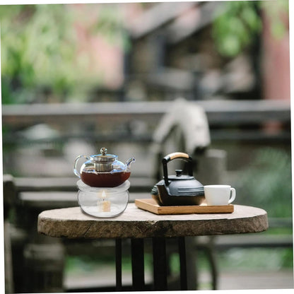 Round Glass Teapot Warmer Base with Multiple Ventilation for Heat Dissipation Practical Tea Stove and Food Heater Accessory White Insulation Stand for Teapot Heating