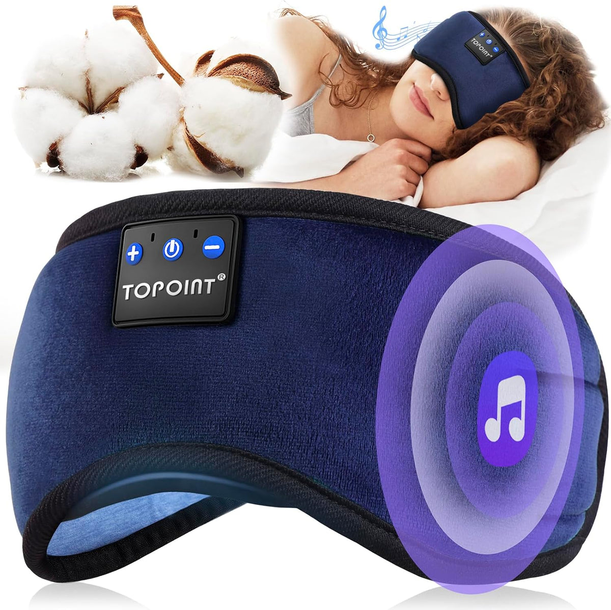 TOPOINT Sleep Mask Headphones Bluetooth Wireless 5.4, Breathable Cotton Eye Mask for Sleeping Side Sleepers Travel Music Headsets with Microphone Handsfree Men Women