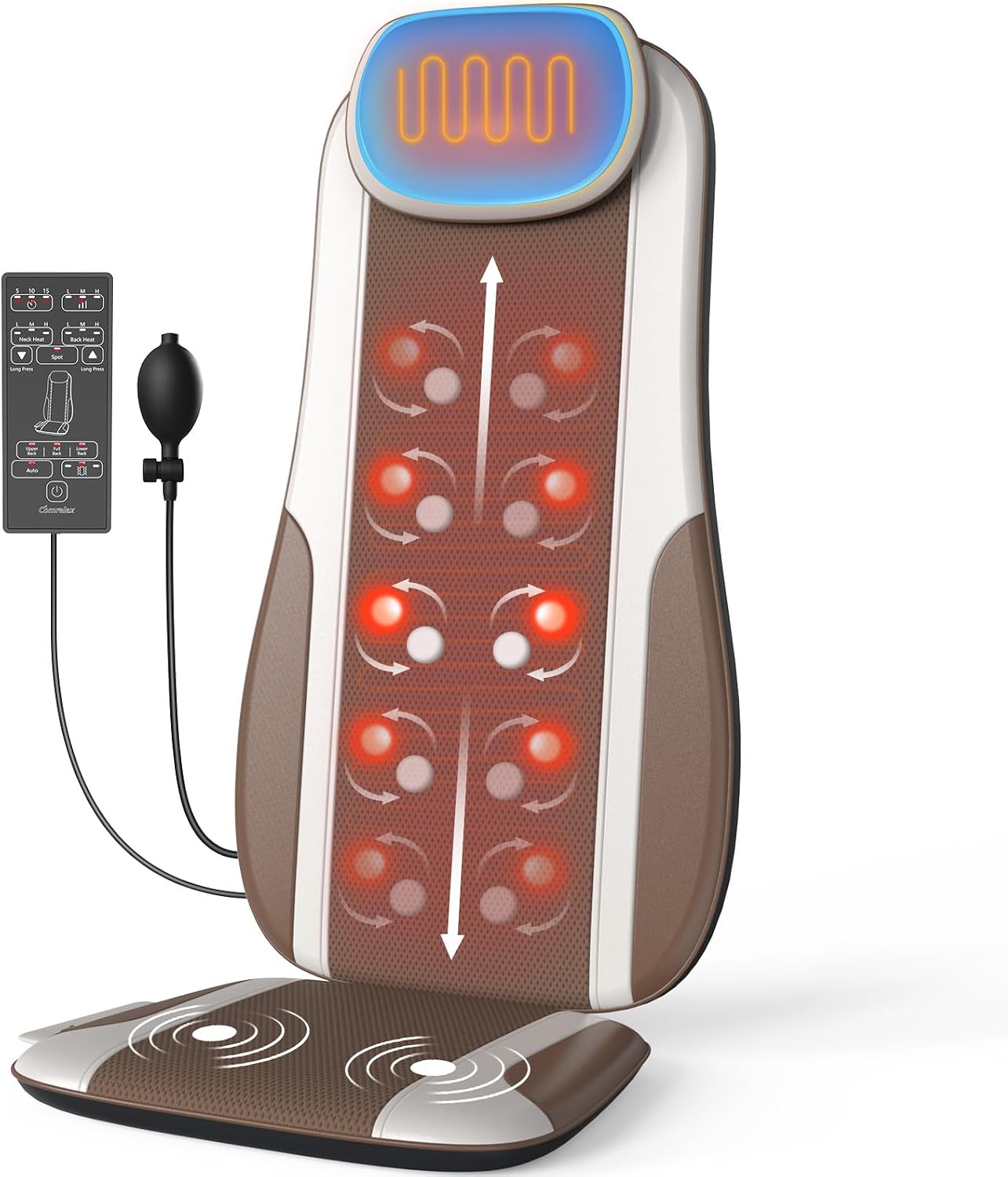 Back Massager with Soft Plush Fabric Cover, Massage Seat Cushion with 8 Vibration Motors & 2 Heating Levels, Chair Massager for Recliner, Office Chair, Sofa Use